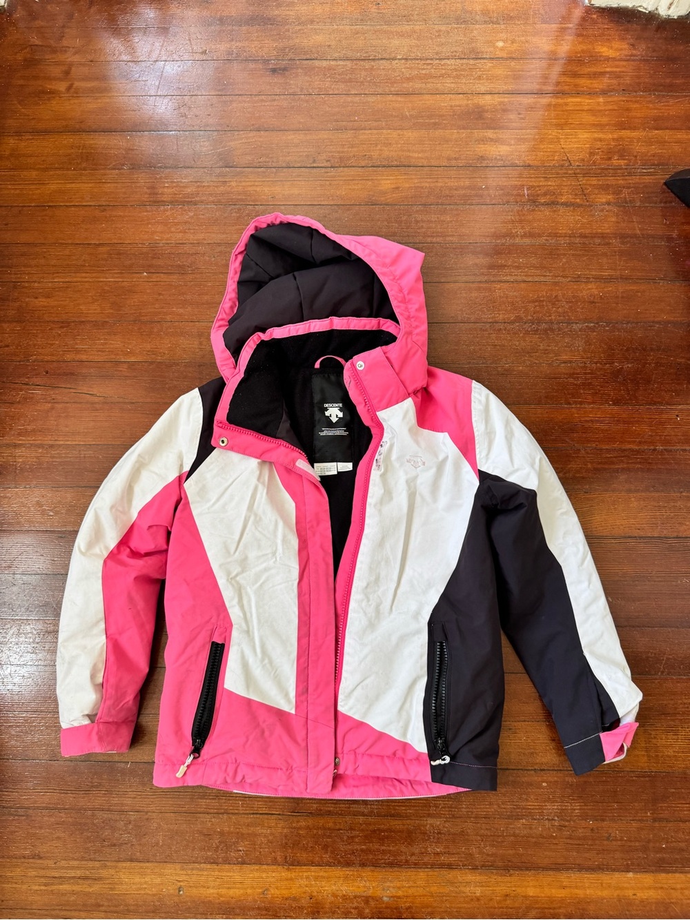Kids Colorblock Hooded Winter Ski Jacket - Pink/White/Black